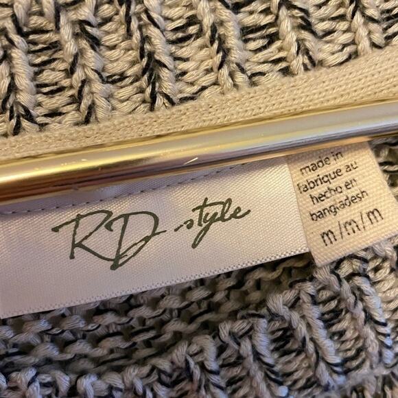 RD Style Grey Cream Speckled Long Sleeve Tight Knit Sweater Zipper Detail Size M - Picture 5 of 7